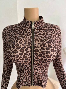 Completo Set Estivo <span class=keywords><strong>Donna</strong></span> 2026: Giacca <span class=keywords><strong>Casual</strong></span> con Zip e Stampa Leopardata, Fascia per Capelli Abbinata, Stile Streetwear Personalizzato, Vestibilità Aderente e Traspirante - Product Image 5