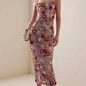 사용자 정의 레트로 바로크 인어 원피스 고급 고급 황금 보석 꽃 스파게티 스트랩 바닥 길이 달콤한 캐주얼 파티 - Product Image 1