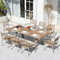 Ensemble de table et chaises de salle à manger d'extérieur nordique moderne, table basse, combinaison trois pièces, tressage en corde d'oléfine, structure en alliage d'aluminium, pour patio