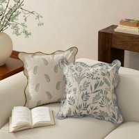 Housse de coussin imprimée motif floral style pastoral avec volants, en tissu doux polyester et lin, pour fêtes, mariages et décoration intérieure