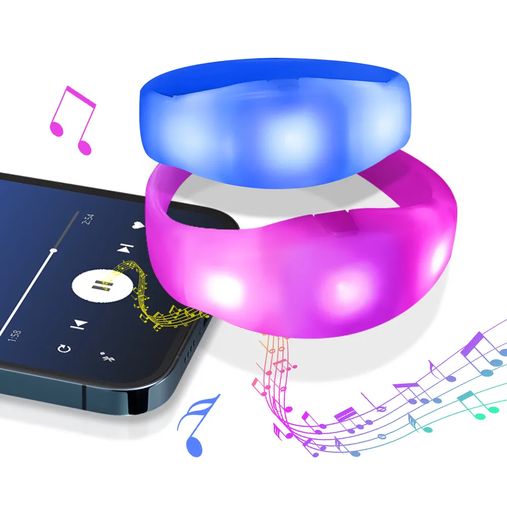 Bracelet lumineux pour adulte, bande de Silicone, activé par le son, Led clignotantes