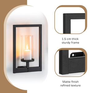 LANJO Black Wall <b>Candle</b> <b>Sconces</b> with Glass Shades Metal Hurricane <b>Candle</b> Holder for Living Room Bedroom Bathroom Hallway Decor - Product Image 3