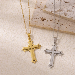 3D <b>Cross</b> Pendant <b>Necklace</b> For <b>Women</b> Stainless Steel Vacuum Plated With 18K Gold 304 Stainless Steel Cable Chain Fashion Jewelry - Product Image 1