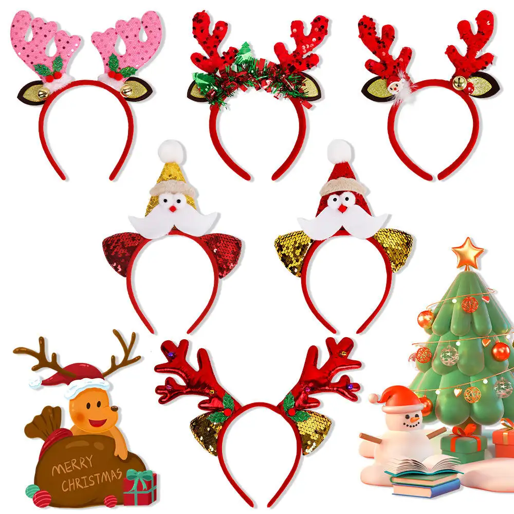 Kerst Kinder Gewei Bel Hoofd Gesp Hoofdtooi Kerst Decoraties Feest Decoraties Rode Lovertjes Gewei Haarbanden