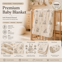Couverture Bébé en Flanelle Certifiée OEKO-TEX, GRS, BSCI, FAMA, Anti-Boulochage, Imprimée, Toutes Saisons, pour Crèche, Vente en Gros et au Détail