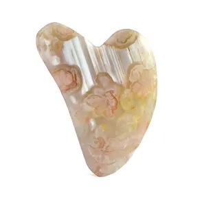 Cherry Blossom Agate Gua Sha Board Heart Shape Scrapping Therapy Stone Agate Guasha Massage Treatment