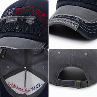 Gorra de Béisbol Personalizada con Efecto Desgastado, Color Azul Marino y Gris, Sarga de Algodón, 6 Paneles, Bordado 3D en Relieve, Correa Ajustable, Unisex, Estilo Urbano, OEM, ODM