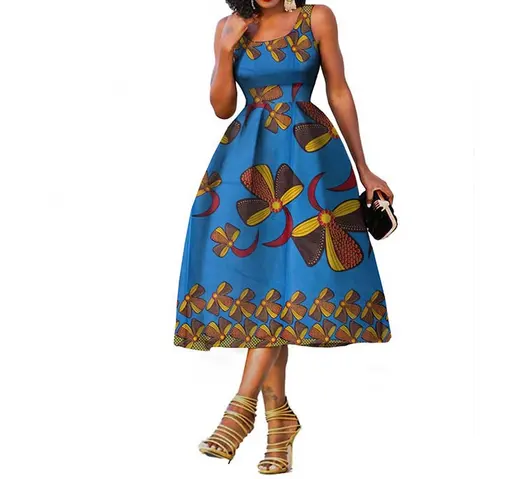 Robe Africaine en Cire Ankara pour Femme, Tenue de Soirée Midi Élégante, Vêtement de Patineuse, Vente en Gros, Chine, 2022