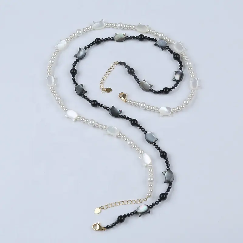 Натуральный высококачественный перламутровый белый черный кот в форме ракушки ожерелье женские украшения