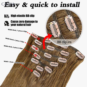 Venta al por mayor barato 100% ruso humano Remy encaje Clip-In extensiones de cabello sin costuras de lujo indio onda Clip-In pelo 100% cabello humano - Product Image 3