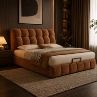 Lits de rangement modernes marron rembourrés avec tête de lit capitonnée à grille, cadre de lit plateforme basse Queen/King pour hôtels et appartements OEM ODM