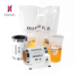 Custom Printed Logo Disposable Plastic Bubble Boba Tea Cups Sealer Roll Customized Printing Seal Cup Sealing Film And Tote Bags