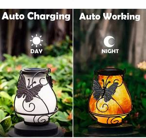 Lanterne solaire à flamme vacillante, portable, suspendue, en métal, lampe LED solaire de jardin, étanche - Product Image 3