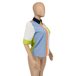 Summer New Fashion Casual Splicing <b>Patchwork</b> Color Collision Short Sleeve <b>Shirt</b> Blouse Fashion - Product Image 6