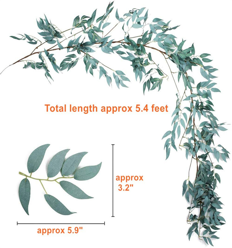 Artificial  Willow Leaves  Garland  for Indoor Outdoor Wedding Decoration Jungle Party Crowns Wreath