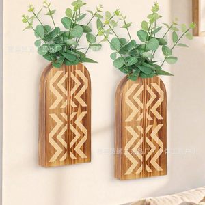 Wooden <b>Wall</b> <b>Mounted</b> Plant Vase Rectangle Bohemian Style Indoor Decoration Rack Storage <b>Shelf</b> - Product Image 1