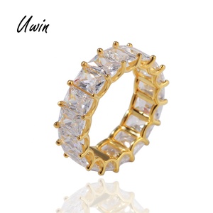 Baguette <strong>Ring</strong> <strong>925</strong> Sterling <strong>Silver</strong> CZ Diamond Cut Zirconia Hip Hop <strong>Ring</strong> Bling Gold Plating Rapper Jewelry - Product Image 1