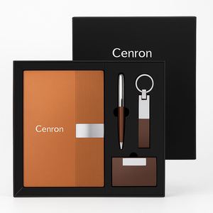 Premium Office Gift Kit : White PU Notebook, Silver <b>Pen</b>, Keyring & Name Card Holder in <b>Box</b> for Corporate Branding - Product Image 1