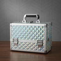 Trousse de Maquillage Bleue Personnalisée 11,6 Pouces pour Femme, Organisateur de Bijoux de Voyage avec Compartiments, Miroir, Fermeture Portable et Tiroirs