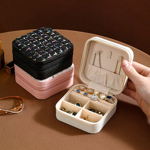 Estuche de almacenamiento de joyas con cremallera portátil de alta calidad, organizador de patrón tejido, soporte para collares de mujer, pendientes, elementos esenciales de viaje - Product Image 1