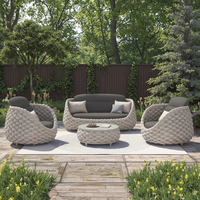 Moderno aluminio 3 plazas Bali al aire libre sofá conjunto tejido a mano Cheslong para sala de estar o salón Patio muebles de Dubai