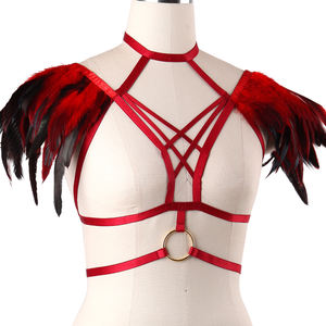 Harnais avec plumes pour femmes, Lingerie fétiche, Costume de Rave, soutien-gorge de danse Burlesque, vêtements fétichistes, haut de gamme, vente en gros - Product Image 3