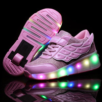 Chaussures de roller sportives d'extérieur à 7 couleurs changeantes pour filles, garçons et grands enfants, à la mode, avec chargement USB, en cuir verni