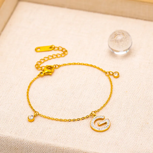 Pulsera Chapada en Oro de 18K, Acero Inoxidable 304, Galvanoplastia al Vacío, Diamante Artificial, Letra Tejida, Estilo Casual y Simple - Product Image 1