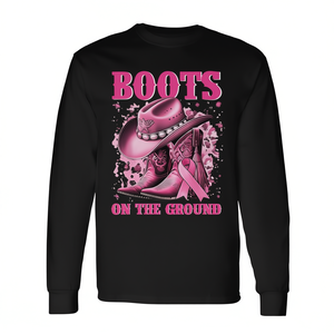 Camiseta de manga larga para mujer con estampado digital de vaquera del oeste y concienciación sobre el cáncer de mama, cuello redondo, para caminar y correr - Product Image 3