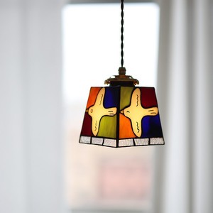 Japanese Retro Style Peace Dove Colored Glass Pendant Light Square E26 LED Single Head Home Decor Lighting - Product Image 1