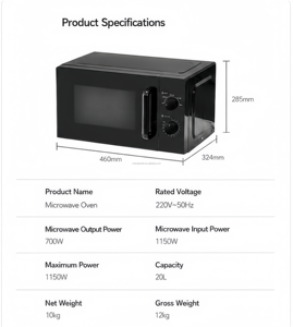 Forno a Microonde Compatto da 20 Litri con Potenza di 700 Watt e Sistema di Controllo Meccanico - Product Image 2