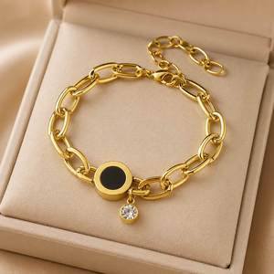 Bracelet vintage en zircon plaqué or 18 carats en acier inoxydable, forme cœur, chiffres romains, carré, cinq fleurs, étoile, bouddhisme, cadeau - Product Image 5
