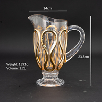 1pc verre cruche d'eau 6 pièces potable gobelet en verre gravé 7 pièces boisson tasse ensemble de vaisselle avec jante en or