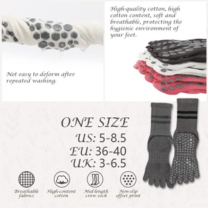 Calcetines de Yoga de Algodón Premium Rosa con Doble Barra Antideslizante para Mayor Comodidad y Seguridad, Calcetines de Pilates de Cinco Dedos con Barras Dobles - Product Image 3