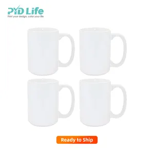 PYD Life 2022 RTS 15oz Beliebte benutzer definierte Kaffee White Cups Lieferant Sublimation Keramik Rohlinge Tasse mit Griff