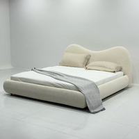 Lit double de luxe en bois, style minimaliste italien, velours crème, écologique, réglable, cadre moderne en tissu doux pour chambre principale