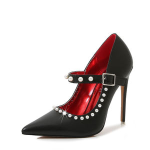 Nouveautés 2024 Femme Talons 12CM Mary Jane Chaussures pour Femmes En <span class=keywords><strong>Cuir</strong></span> <span class=keywords><strong>Mat</strong></span> Pompes Boucle Sangle Chaussures Perle Talons Hauts pour W - Product Image 2