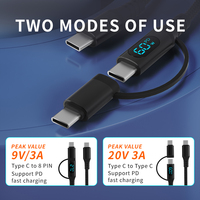 Câble USB-C vers USB-C tressé avec affichage, 60 W, 20 V3A, PD, charge rapide et transfert de données, câble de charge rapide USB PD
