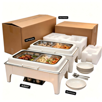 Lefeng Luxe 2025 – Ensemble de plats de service professionnels 9L en acier inoxydable doré avec compartiments intérieurs, pour traiteur, buffet de mariage, chauffe-plats vapeur