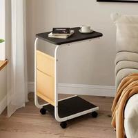 Table d'appoint moderne en bois pour canapé avec étagère inférieure pratique et poche de rangement, mobilier de maison