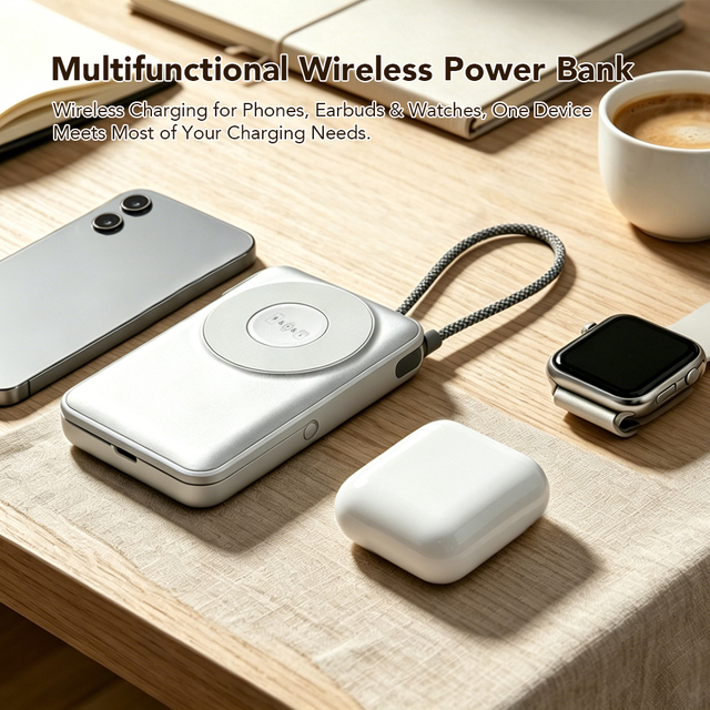 New Trending 10000mAh Magnetic Wireless Power Bank Built-in Type C Cable Portable Charger with LED Display Battery Indicator
