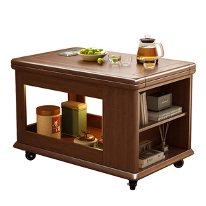 Solid Wood Movable Coffee <b>Table</b> With Storage Shelves For Living Room <b>Sofa</b> <b>Side</b> Use - Product Image 4