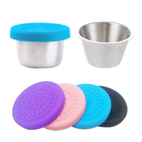 2.5 Oz Dapat Digunakan Kembali Kecil Stainless Steel Wadah Bumbu Cangkir Bagian Selai Saus Celup dengan Tutup Silikon