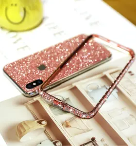 Casing Stiker Ponsel Glitter, Casing Penutup Ponsel Stiker Glitter Seluruh Badan Batu Bling Tepi Logam Premium 2021 untuk iPhone 12 Pro Max 11 Xr