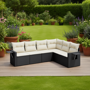 Conjunto de Sofás de Patio de Ratán Sintético Negro con Cojines, Sofás de Jardín para Exteriores, Diseño Contemporáneo, Muebles Impermeables - Product Image 2