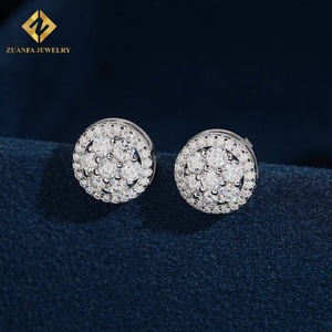 Trendy Jewelry Flower Round 925 Silver <b>Moissanite</b> <b>Earrings</b> Screw Back Stud <b>Earrings</b> VVS for Women - Product Image 1