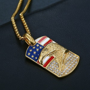 Collier pendentif aigle hip-hop plaqué or en acier inoxydable avec strass drapeau américain, bijou pour homme, cadeau - Product Image 3