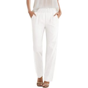 Pantalon décontracté femme FOXA taille haute en lin et coton, coupe fuselée longueur cheville avec poches, respirant, idéal pour les vacances et la détente - Product Image 1