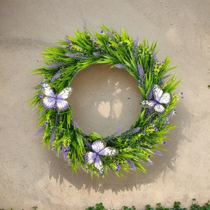 Spring Summer Artificial Lavender Wreath With Butterfly Ornaments Realistic Fake Floral Wreath For Home Wall And Courtyard Decor - Product Image 2