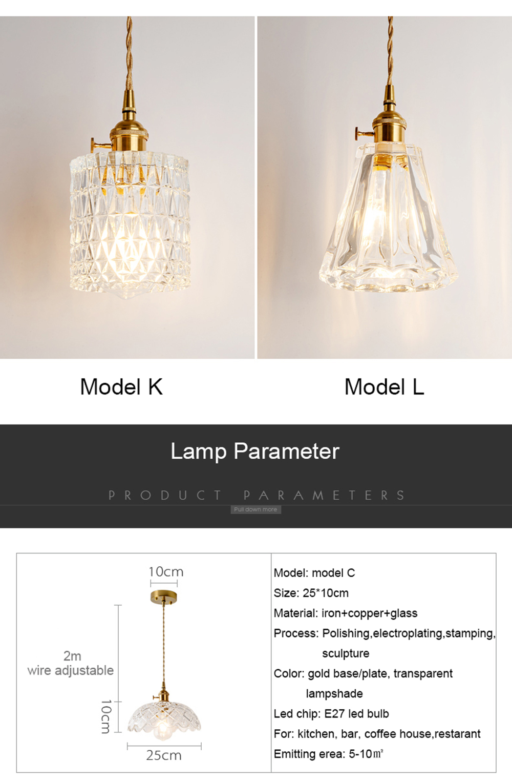 Pendant Lamp Glass Modern Loft Home Decor Light Fixtures Copper Brass Fixture Kitchen Dining Restaurant Hanging Lamp